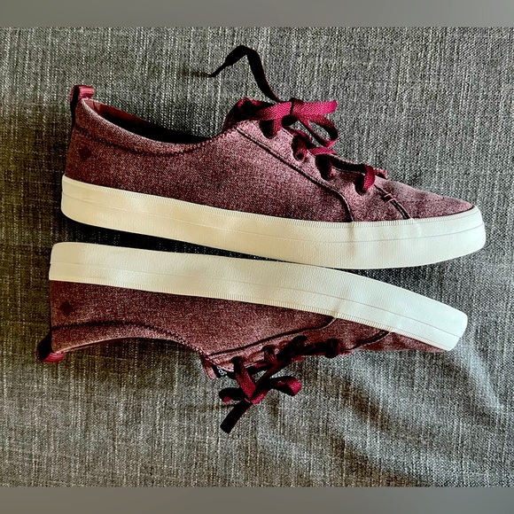 Sperry Crest Red Maroon Burgundy Sparkle Vibe Sneaker Womens 12 Y2K RARE Unisex - Picture 2 of 11